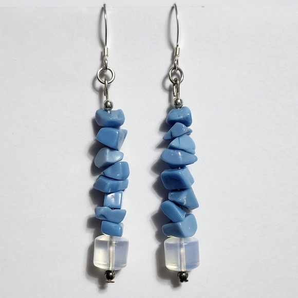 Turquoise opalite Silver Earrings 2.5" - Picture 5 of 8